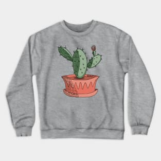 Green Cactus Succulent in Orange Pot Hand Drawn Line Art Crewneck Sweatshirt